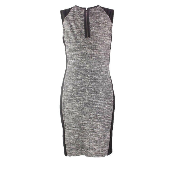 Eileen Fisher Sz S Black Knit White Black Nubby Knit Inset Bodycon Dress