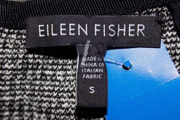 Eileen Fisher Sz S Black Knit White Black Nubby Knit Inset Bodycon Dress