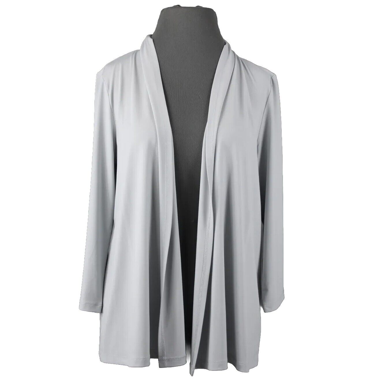Bob Mackie Sz S Gray Collared Long Sleeve Draped Polyester Spandex Jacket Wrap