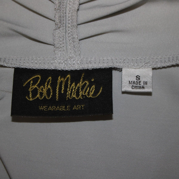 Bob Mackie Sz S Gray Collared Long Sleeve Draped Polyester Spandex Jacket Wrap