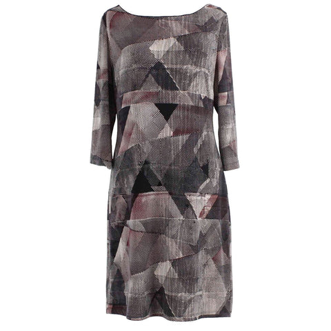 Jessica Simpson Sz 12 Black Tan Burgundy Open Back Geometric Poly Spandex Dress