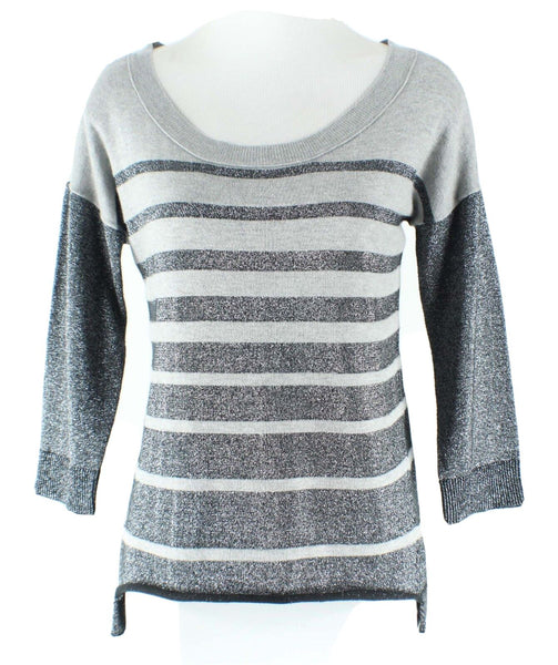 American Eagle Sz SP Gray Black Silver Metallic Stripe Cotton Poly Blend Top