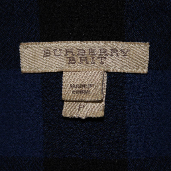 Burberry Brit Top Sz P Blue Black Plaid Buttons Pockets 100% Wool Top
