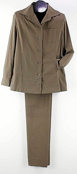 Faconnable Sz S / Sz 4 27 x 31 Olive Cotton Spandex Blend Pant Suit