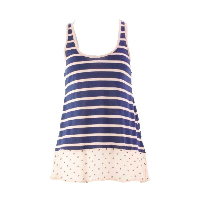 Maison Jules Sz M Navy Peach Poly Striped Contrast Chiffon Poly Rayon Top