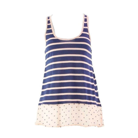 Maison Jules Sz M Navy Peach Poly Striped Contrast Chiffon Poly Rayon Top