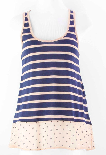 Maison Jules Sz M Navy Peach Poly Striped Contrast Chiffon Poly Rayon Top