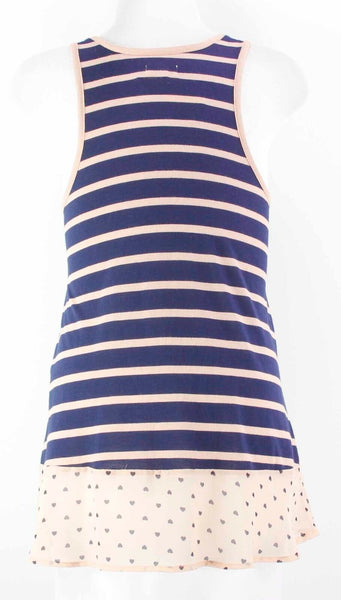 Maison Jules Sz M Navy Peach Poly Striped Contrast Chiffon Poly Rayon Top