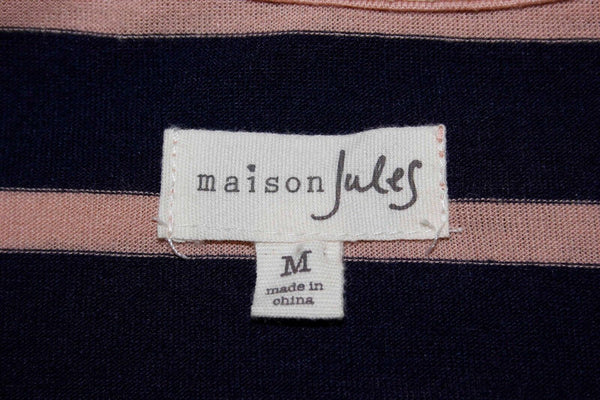 Maison Jules Sz M Navy Peach Poly Striped Contrast Chiffon Poly Rayon Top