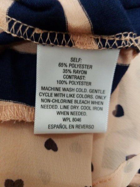 Maison Jules Sz M Navy Peach Poly Striped Contrast Chiffon Poly Rayon Top