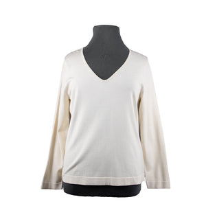 Ellen Tracy NEW $178 Sz 1X Ivory Tan Cream V Neck Long Sleeve Silk Nylon Top