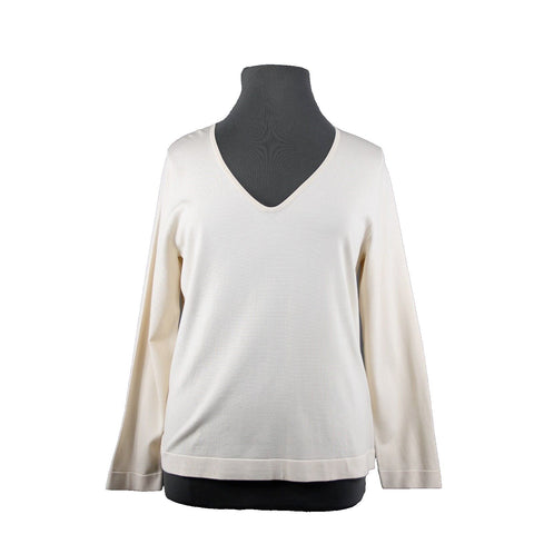 Ellen Tracy NEW $178 Sz 1X Ivory Tan Cream V Neck Long Sleeve Silk Nylon Top