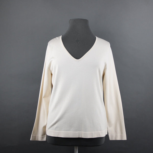 Ellen Tracy NEW $178 Sz 1X Ivory Tan Cream V Neck Long Sleeve Silk Nylon Top