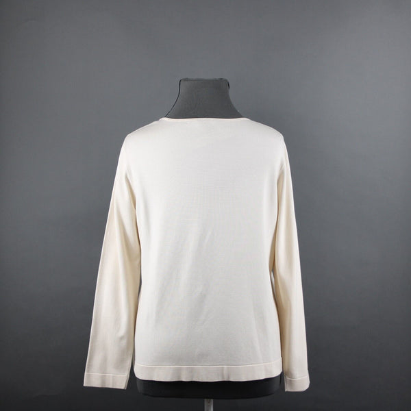 Ellen Tracy NEW $178 Sz 1X Ivory Tan Cream V Neck Long Sleeve Silk Nylon Top