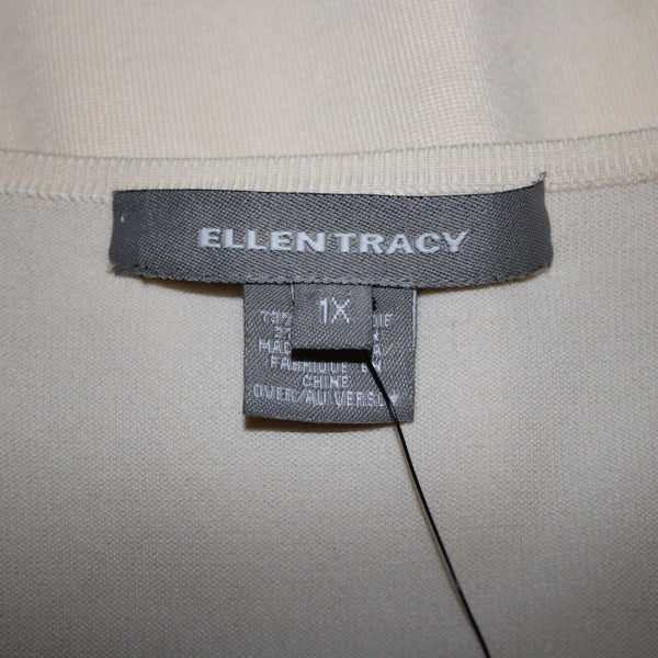 Ellen Tracy NEW $178 Sz 1X Ivory Tan Cream V Neck Long Sleeve Silk Nylon Top