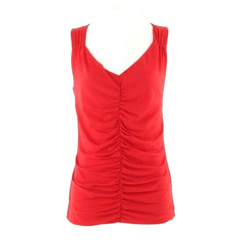 Josephine Essentials Sz M Red Ruched Double Layer Mesh Nylon Top
