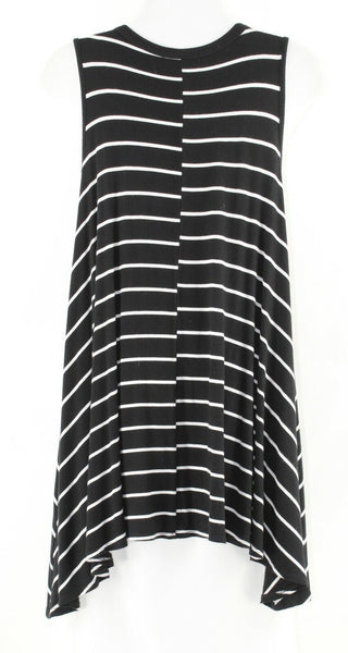 Acemi Sz S Black White Stripes Asymmetrical Knit Rayon Spandex Top
