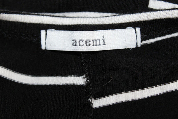 Acemi Sz S Black White Stripes Asymmetrical Knit Rayon Spandex Top