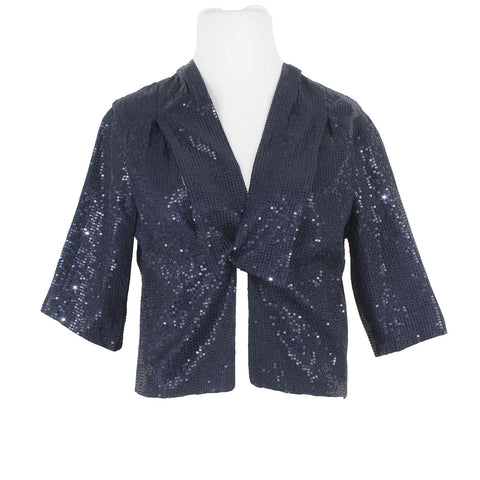 Plastic Island Sz XS Navy Blue Sequin Lined Rayon Nylon Wrap Jacket