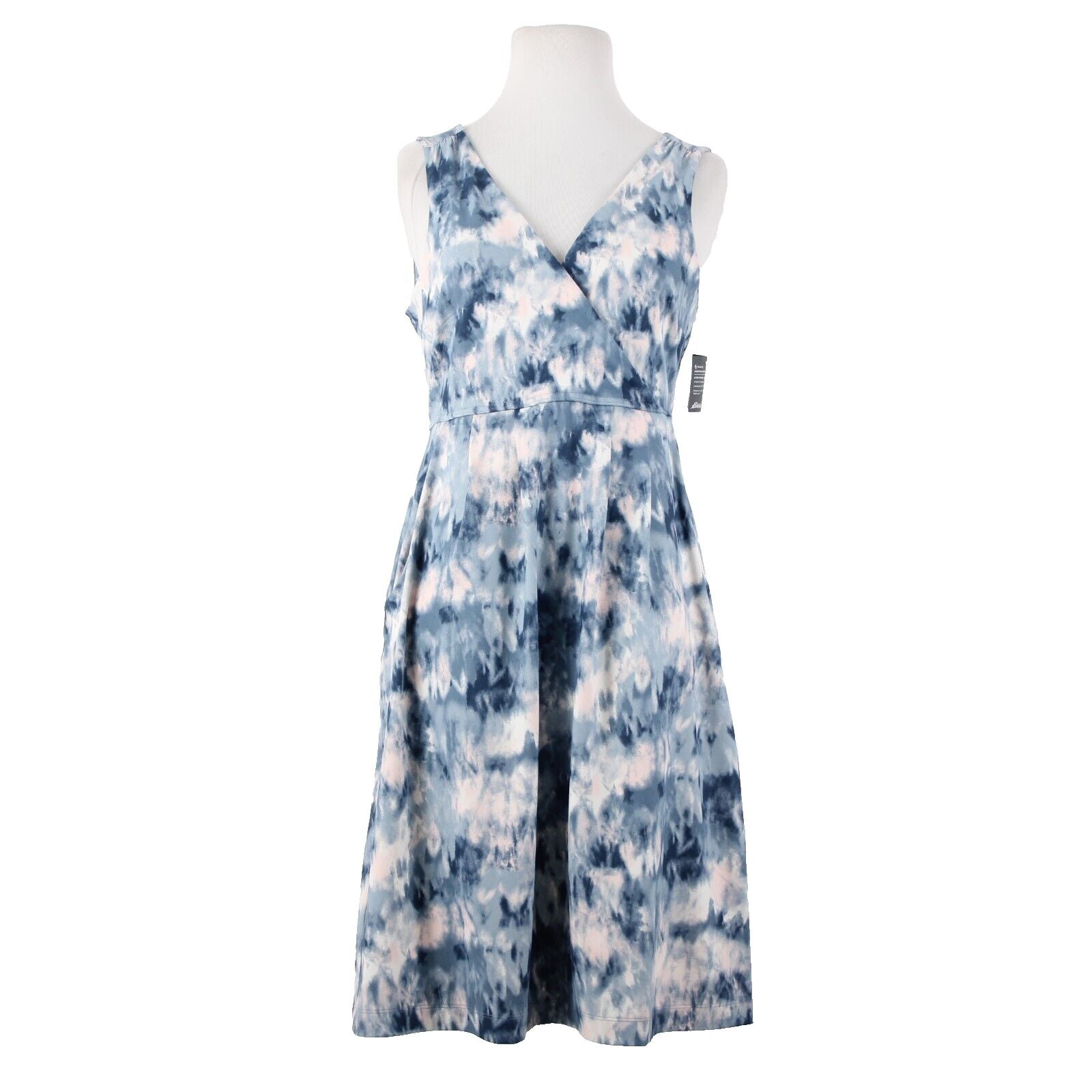 Eddie Bauer NEW $99 Sz S Dust Dindgo Blue Peach Pockets Polyester Spandex Dress