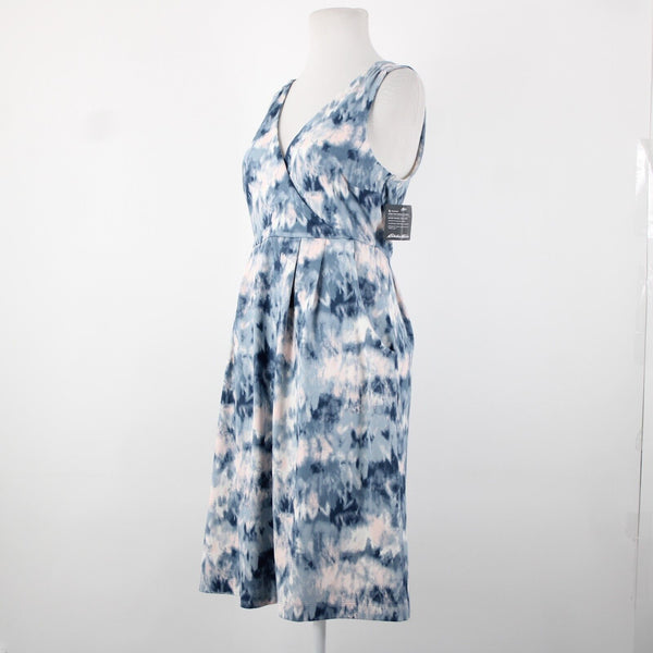 Eddie Bauer NEW $99 Sz S Dust Dindgo Blue Peach Pockets Polyester Spandex Dress
