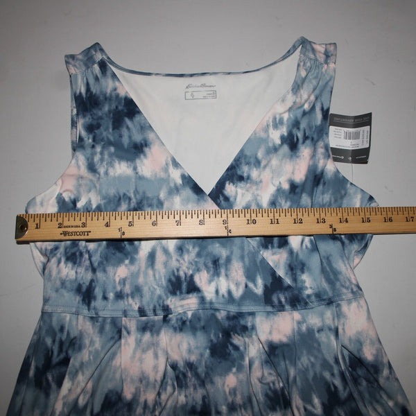 Eddie Bauer NEW $99 Sz S Dust Dindgo Blue Peach Pockets Polyester Spandex Dress