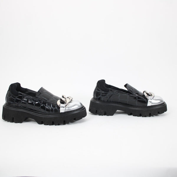 No 21 Trainer Sz Sz 40 Black Silver Crocodile Upper Leather 2" Loafers