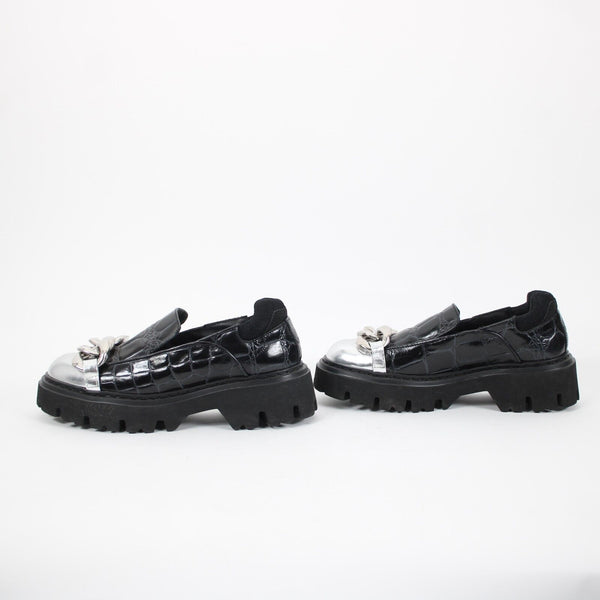 No 21 Trainer Sz Sz 40 Black Silver Crocodile Upper Leather 2" Loafers