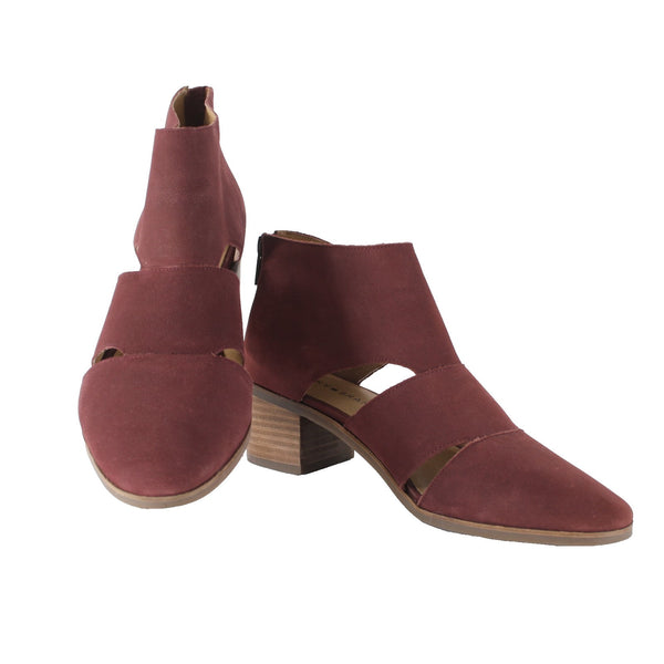 Lucky Brand Booties Sz 9.5 M Burgundy Red Zipper Closed Toe Leather Booties
