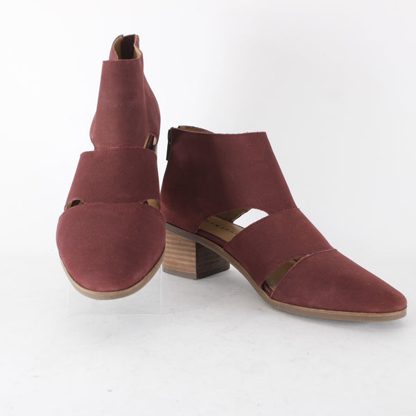 Lucky Brand Booties Sz 9.5 M Burgundy Red Zipper Closed Toe Leather Booties