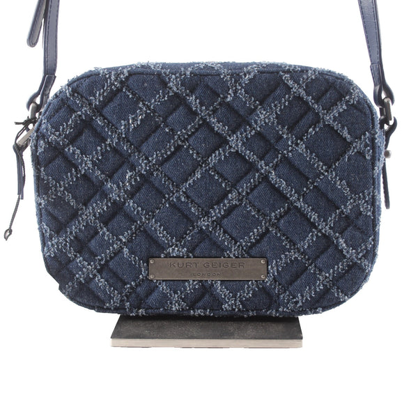 Kurt Geiger Purse NEW 9 x 6 x 2 Blue Denim Quilted Crossbody Fabric Purse