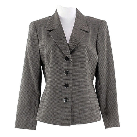Dana Buchman Sz 8P Black Tan Wool Blend 4 Button Lined Blazer