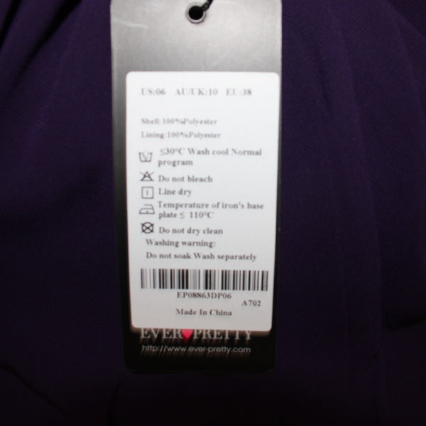 Ever Pretty Dress NEW Sz 6 Purple Sweetheart Neck Lined Layered 100% Poly Dress
