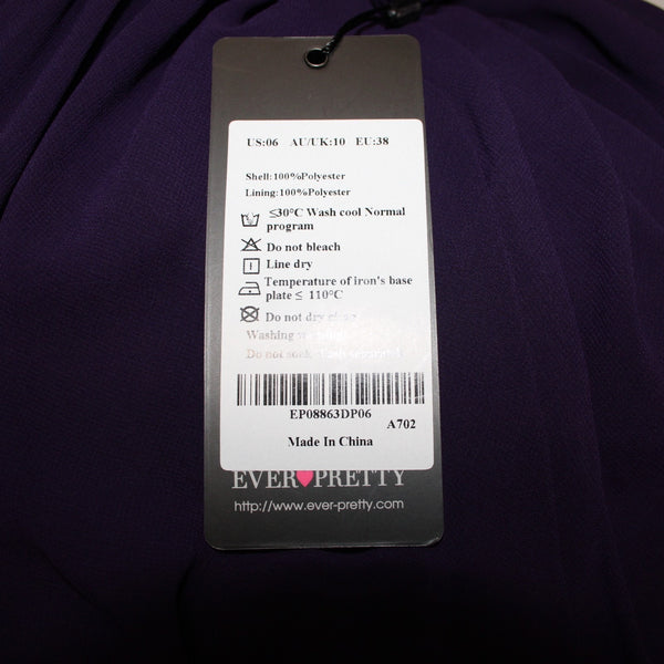 Ever Pretty Dress NEW Sz 6 Purple Sweetheart Neck Lined Layered 100% Poly Dress