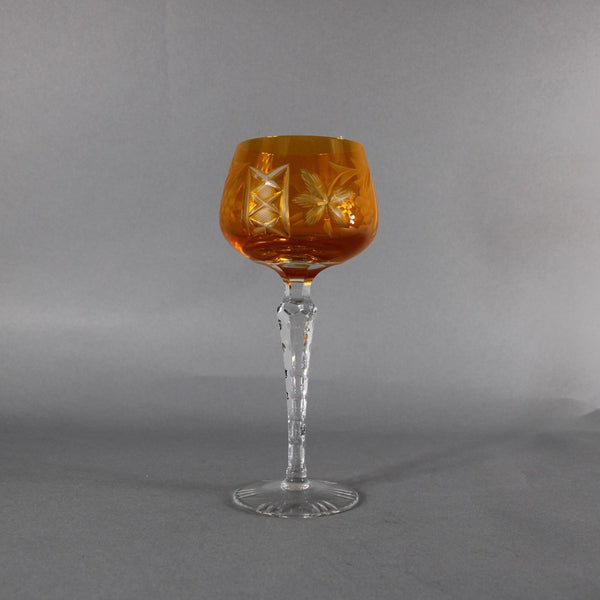 Bohemian Unbranded Wine Glass Yellow Cut Crystal 8" Wine Glass
