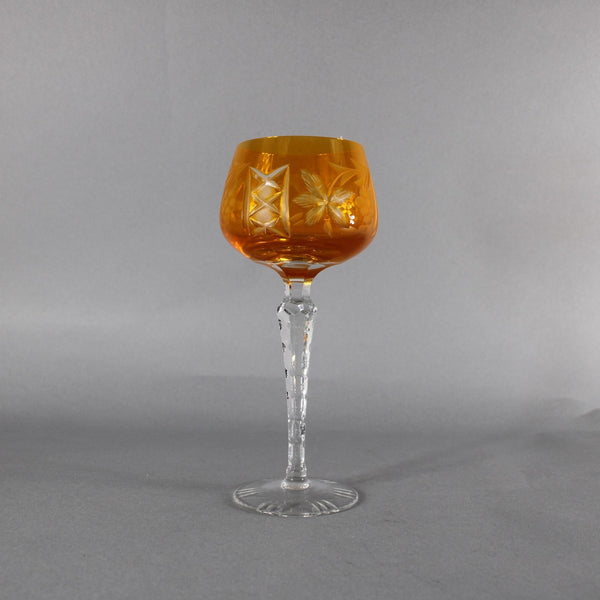 Bohemian Unbranded Wine Glass Yellow Cut Crystal 8" Wine Glass