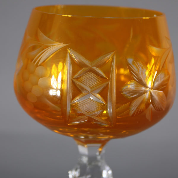 Bohemian Unbranded Wine Glass Yellow Cut Crystal 8" Wine Glass