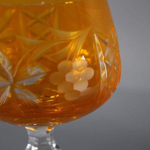 Bohemian Unbranded Wine Glass Yellow Cut Crystal 8" Wine Glass