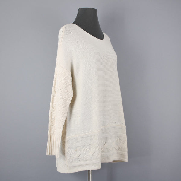 J Jill Sz XS / S Cream Round Neck Long Sleeve Wool Nylon Oversized Sweater