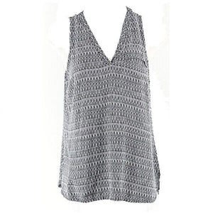 Anne Carson Sz XS Gray Black White Geometric Print 100% Rayon Split Sides Top
