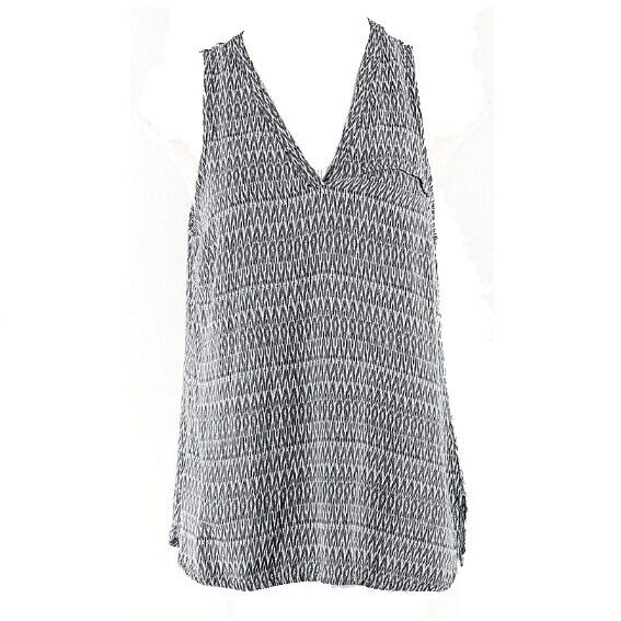 Anne Carson Sz XS Gray Black White Geometric Print 100% Rayon Split Sides Top