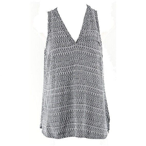 Anne Carson Sz XS Gray Black White Geometric Print 100% Rayon Split Sides Top