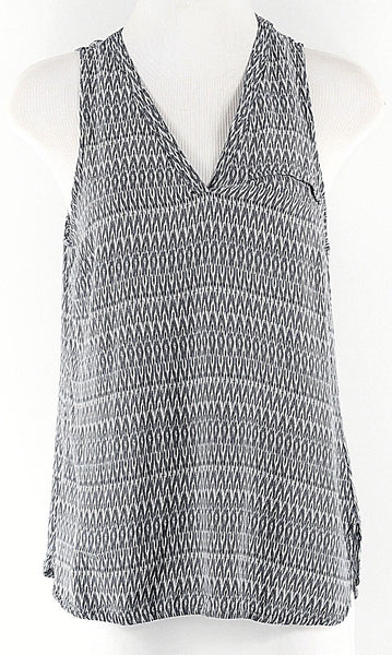 Anne Carson Sz XS Gray Black White Geometric Print 100% Rayon Split Sides Top