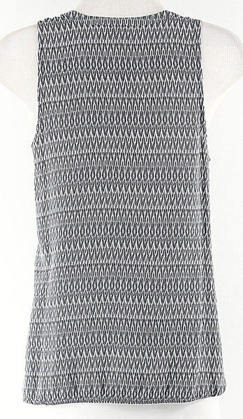 Anne Carson Sz XS Gray Black White Geometric Print 100% Rayon Split Sides Top