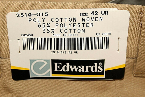 Edwards NEW Sz 42 x 35 Tan Poly Cotton Woven Raw Hem Trouser Work Pant