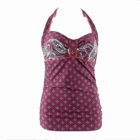 Athleta Sz 36DD Purple Multi Halter One Piece Wired Cups Nylon Blend Swim Top