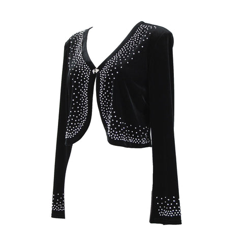 Coldwater Creek Sz 8 Black Silver Studded Velour Polyester Spandex Wrap Sweater