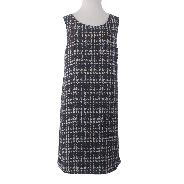 Daisy Fuentes Dress NEW $60 Checkmate Sz L Navy Blue White Lined 100% Polyester