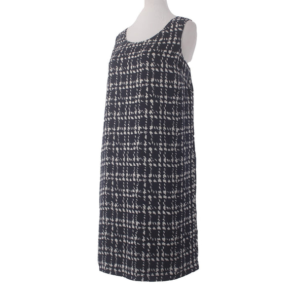 Daisy Fuentes Dress NEW $60 Checkmate Sz L Navy Blue White Lined 100% Polyester