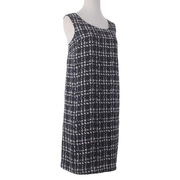 Daisy Fuentes Dress NEW $60 Checkmate Sz L Navy Blue White Lined 100% Polyester